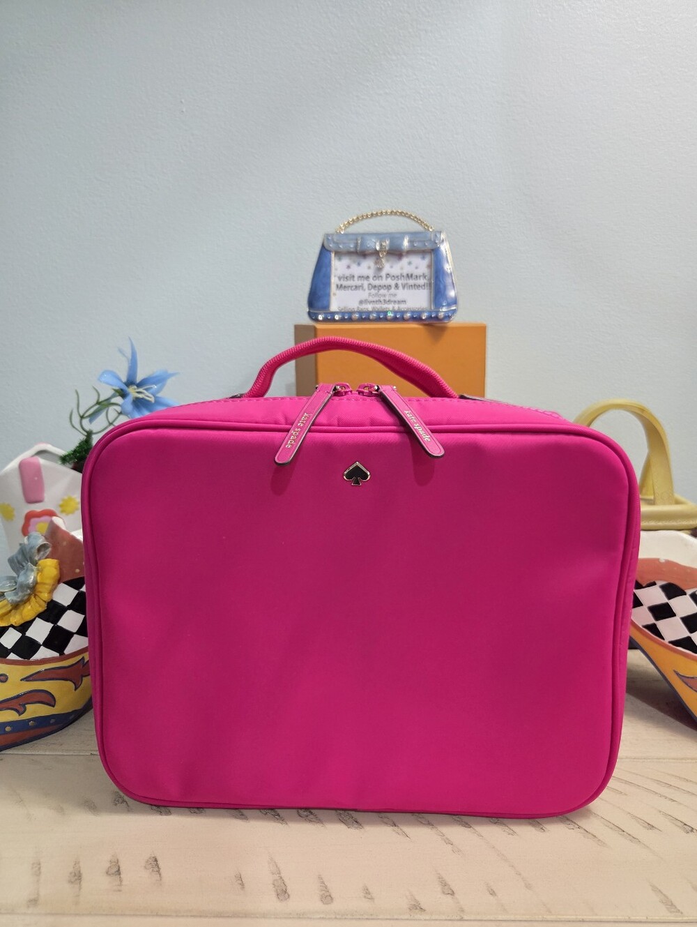 Kate Spade Jae Travel Cosmetic Bag Case Pink Magenta Nylon, EUC